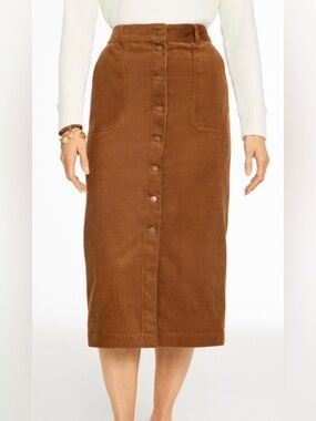 TALBOTS Corduroy Midi Skirt Button-Front Corduroy Midi Skirt in Brown